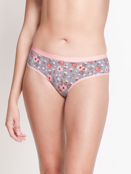 Taabu Monument Grey Floral Print Polyamide Bikini Panty