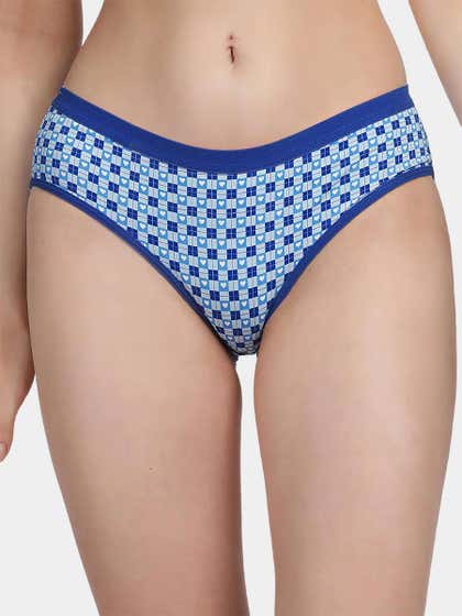 Taabu Blue Checkered Heart Print Polyamide Bikini Panty