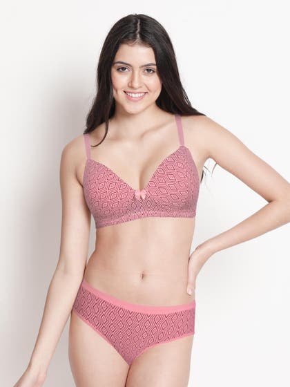 Taabu Pale Pink Diamond Geometric Print Lingerie Set