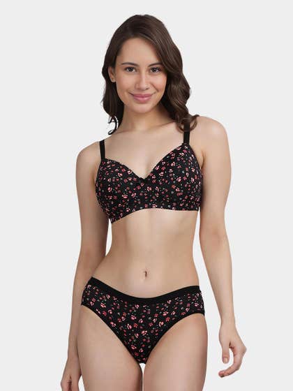 Taabu Black Floral Printed Lingerie Set