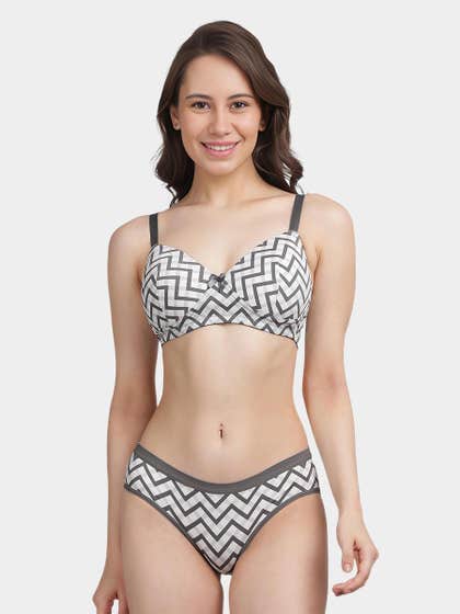 Taabu Grey Chevron Printed Lingerie Set