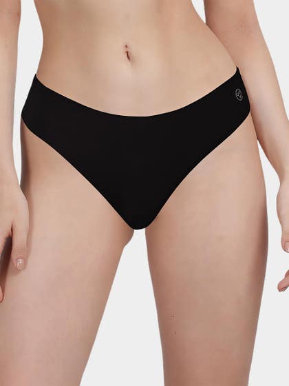 Susie Black Beauty Solid Seamless Thong Panty