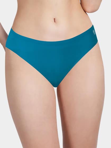 Susie Caribbean Blue Solid Seamless Thong Panty