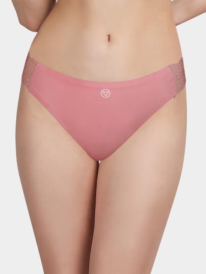 Susie Dusty Pink Solid Seamless Thong Decorative Lace Panty