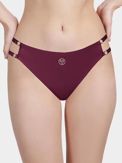 Susie Cabernet Red Solid Seamless Decorative String Thong Panty