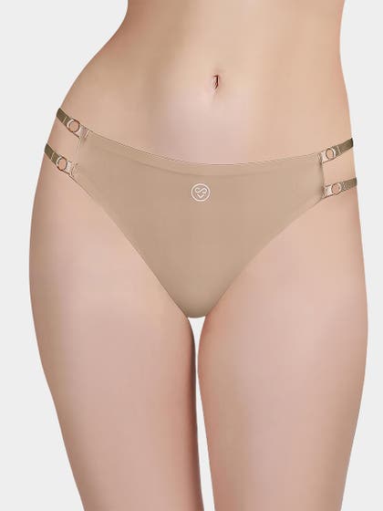 Susie Sand Skin Solid Seamless Decorative String Thong Panty