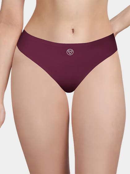 Susie Cabernet Red Solid Seamless Decorative Back Thong Panty