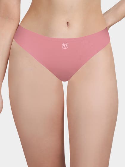 Susie Dusty Pink Solid Seamless Decorative Back Thong Panty