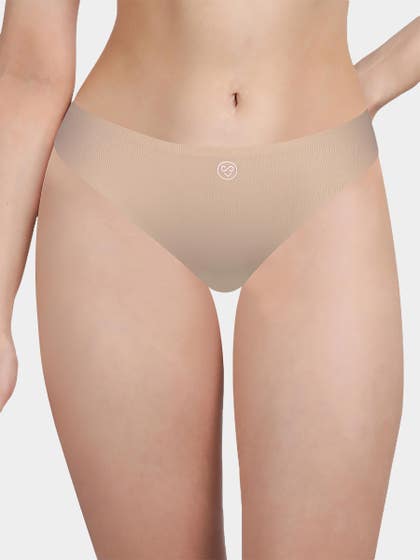 Susie Sand Skin Solid Seamless Decorative Back Thong Panty