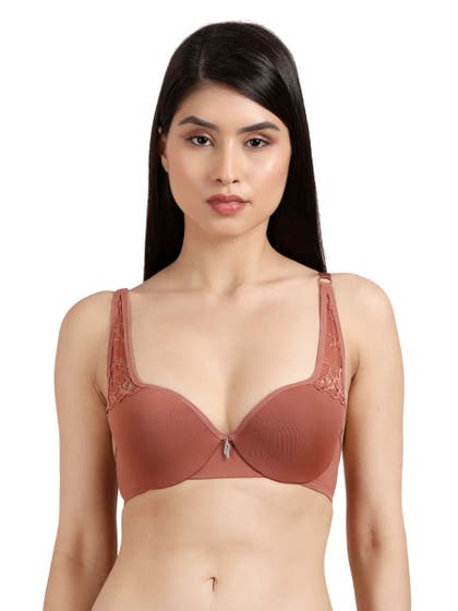 Susie Clay Brown Lace Detail Padded Wired Push Up Bra