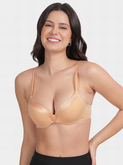Susie Buff Skin Satin Neckline Padded Wired Bra