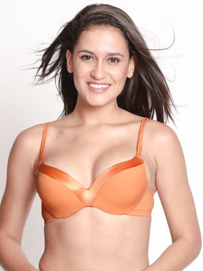 Susie Coral Reef Orange Wired Satin Trim Casual Pushup Bra