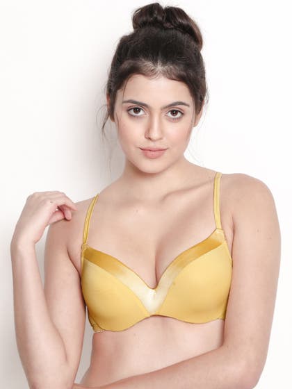 Susie Sunshine Yellow Satin Neckline Padded Wired Bra