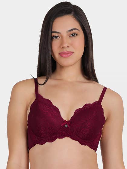 Susie Persian Red Full Cup Lace Padded Wired Bra