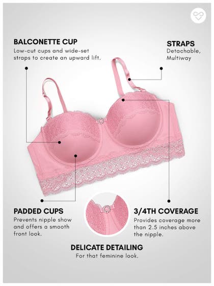 Susie Mary Rose Padded Wired Lace Cup Balconette Bra