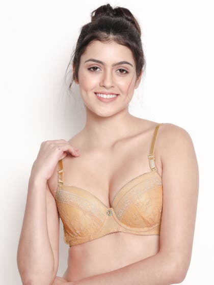 Susie Double Cream Padded Wired Demi Coverage Full Lace Bra