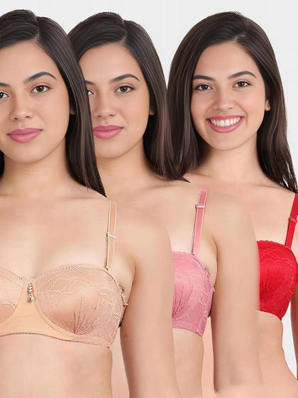 Susie Multicolor Lace Detachable Strap Padded Underwire Balconette Bra Combo