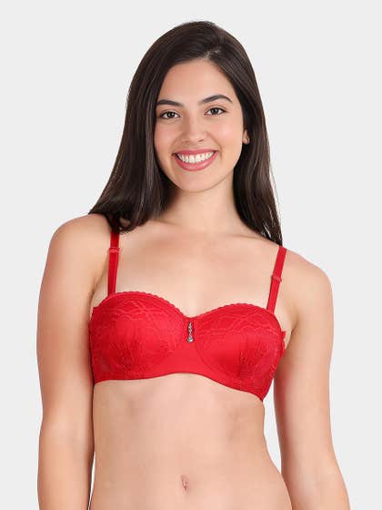Susie Red Lace Detachable Strap Padded Underwire Balconette Bra