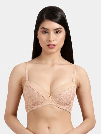 Susie Apricot Peach Lace Cut Work Padded Wired Bra