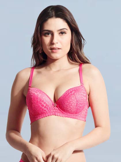 Susie Pink Overall Floral Guipure Lace Push Up Bra