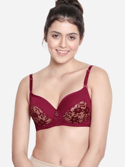 Susie Persian Red Padded Wired Half Lace Cup Everyday Bra