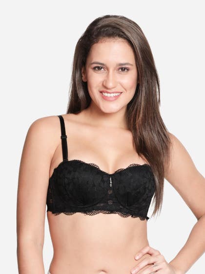 Susie Black Beauty Full Lace Sexy Padded Wired Balconette Bra