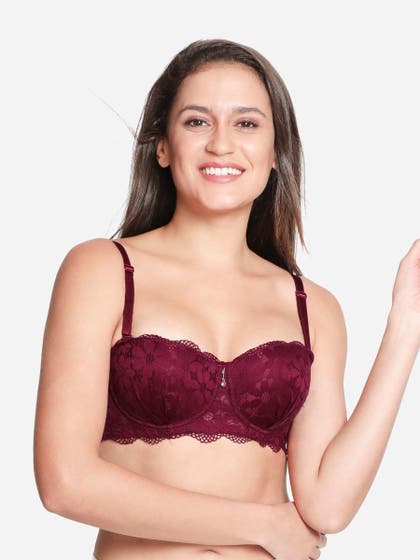 Susie Wine Red Full Lace Sexy Padded Wired Balconette Bra
