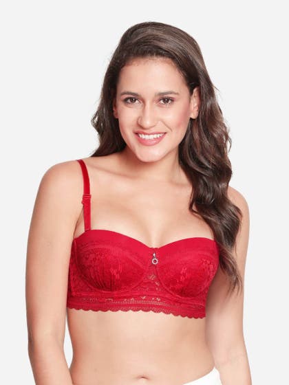 Susie Fiery Red Designer Lace Cup Padded Wired Balconette Bra