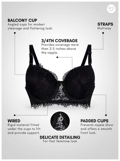 Susie Black Beauty Full Lace Padded Wired Designer Bra