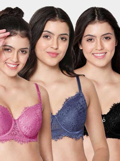 Susie Multicolor Full Lace Padded Wired Designer Bra Combo A