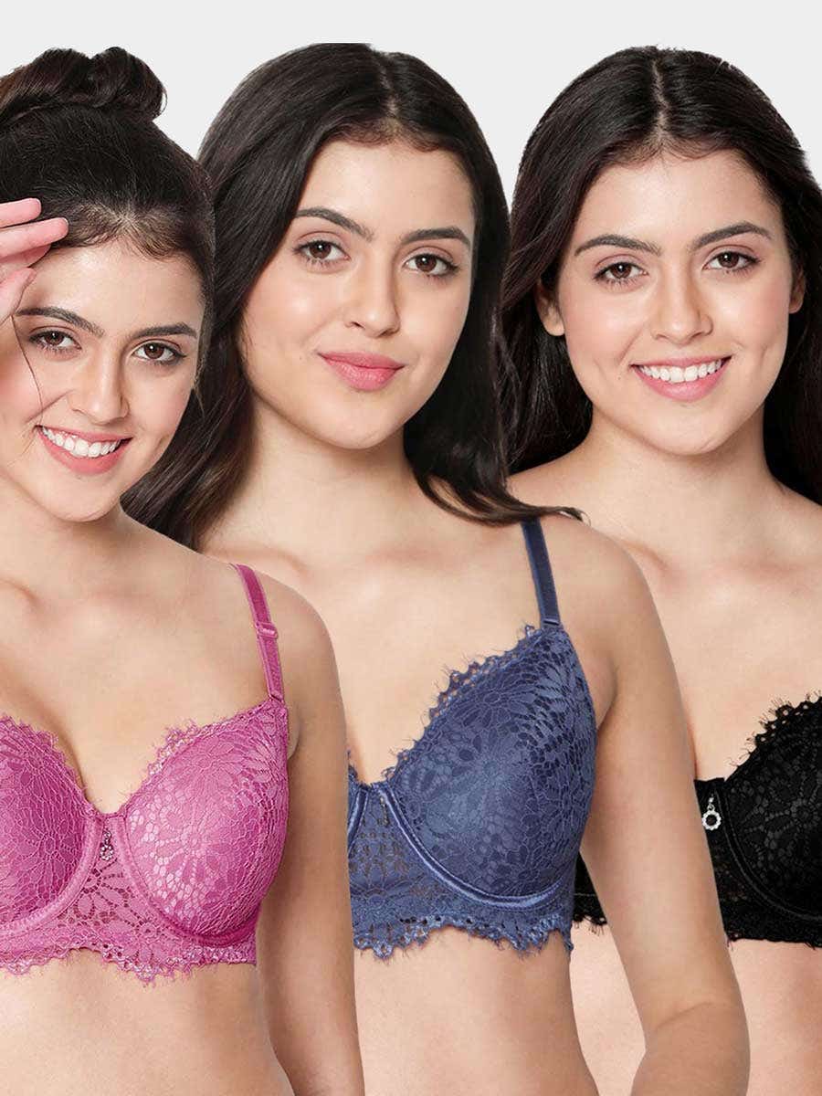 Susie Multicolor Full Lace Padded Wired Designer Bra Combo A