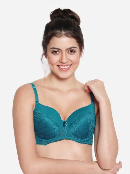 Susie Moroccan Blue Half Lace Cup Padded Wired Bra