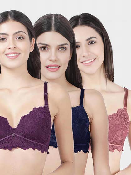 Susie Multicolor Full Lace Padded Wired 3/4th Coverage Bra Combo A