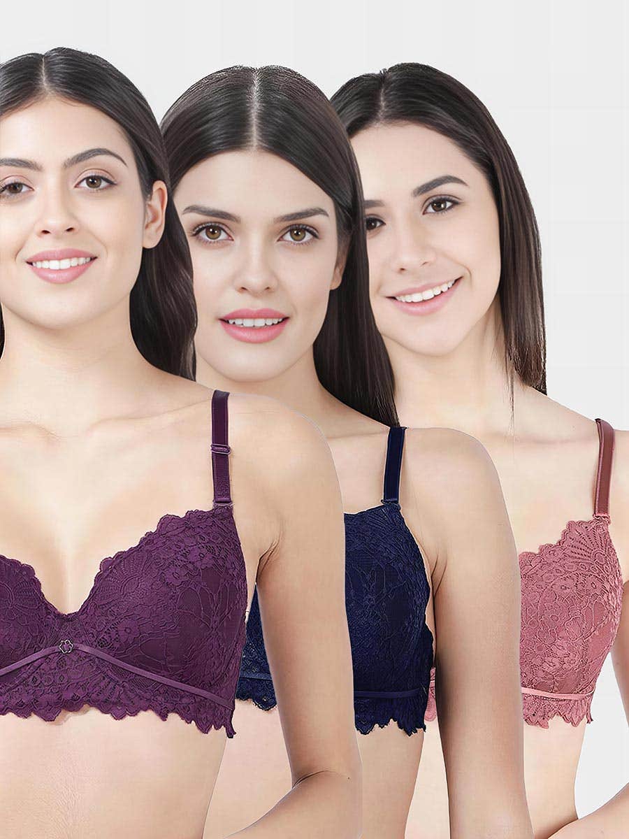 Susie Multicolor Full Lace Padded Wired 3/4th Coverage Bra Combo A