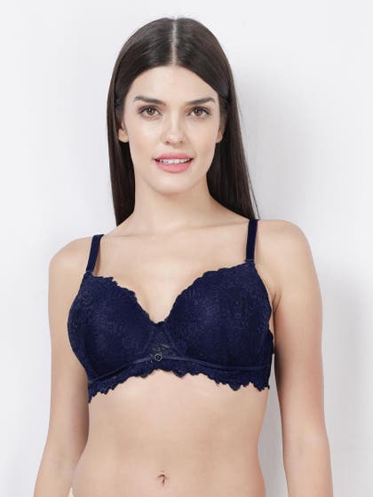 Susie Navy Blue Full Lace Padded Wired 3/4th Coverage Bra