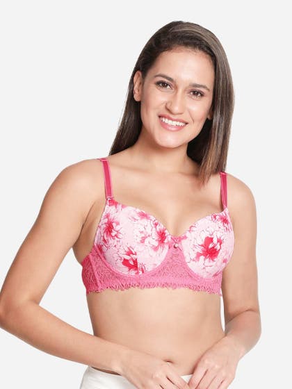 Susie Candy Pink Floral Printed Padded Wired T Shirt Bra