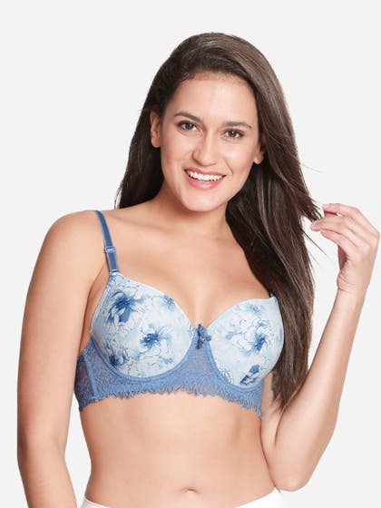 Susie Delicate Blue Floral Printed Padded Wired T Shirt Bra