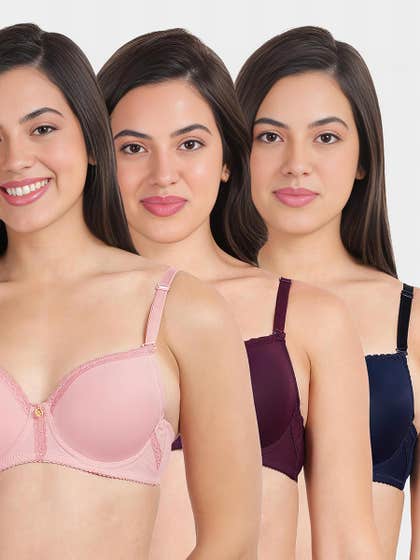 Susie Multicolor Top Lace Wired T-Shirt Bra Combo A