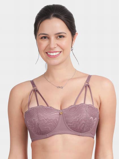 Susie Orchid Haze Lace Decorative Front Strap Padded Wired Balconette Bra