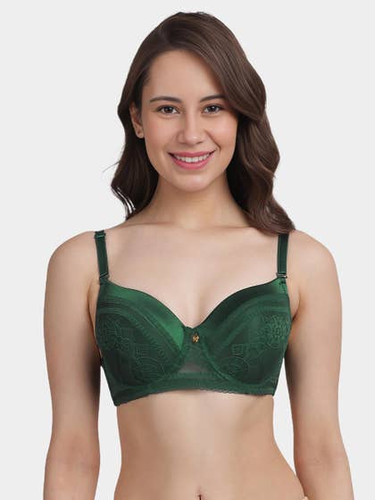 Susie Botanical Green Lace With Satin Neckline Padded Wired Bra