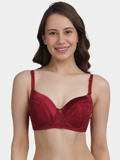 Susie Cabernet Red Lace With Satin Neckline Padded Wired Bra