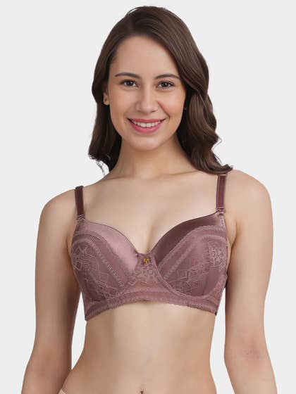 Susie Dusky Orchid Lace With Satin Neckline Padded Wired Bra