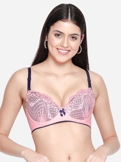 Susie Candy Pink Full Lace Contrast Cup Plunge Bra