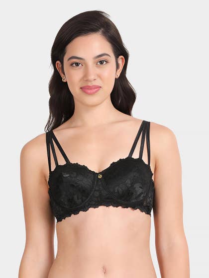 Susie Black Beauty Padded Wired Full Lace Balconette Bra