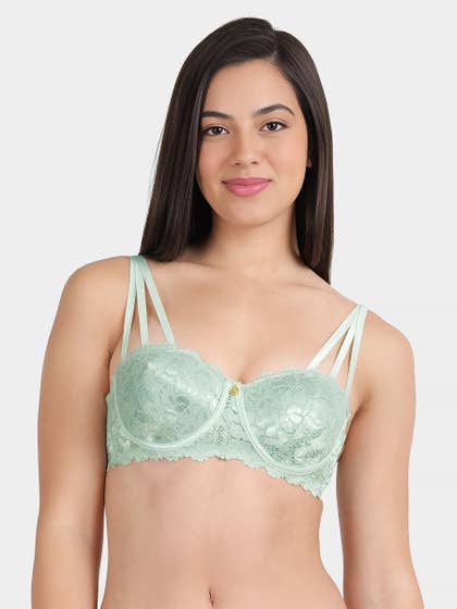 Susie Mint Green Padded Designer Lace Strappy Front Bra