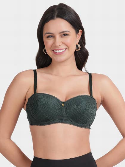 Susie Dark Green Padded Wired Balconette Designer Bra
