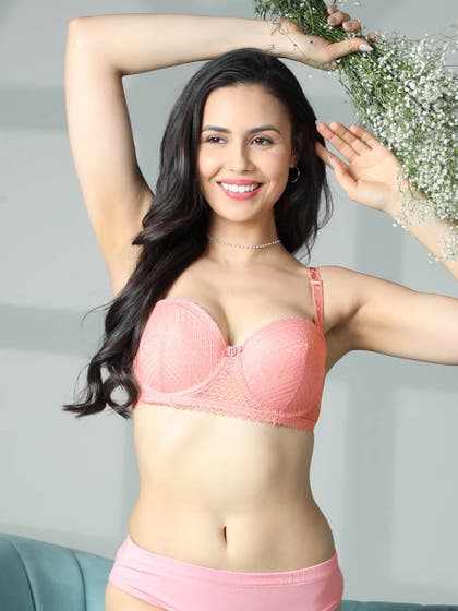 Susie Pale Pink Padded Wired Balconette Designer Bra