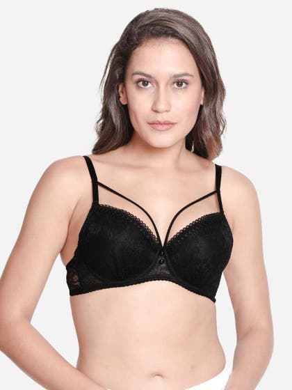 Susie Black Beauty Padded Wired Strappy Neckline Lace Bra