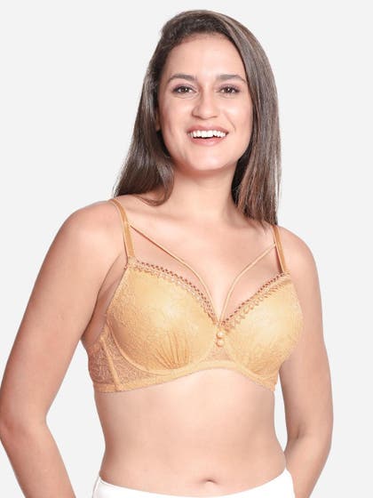 Susie Buff Skin Padded Wired Strappy Neckline Lace Bra