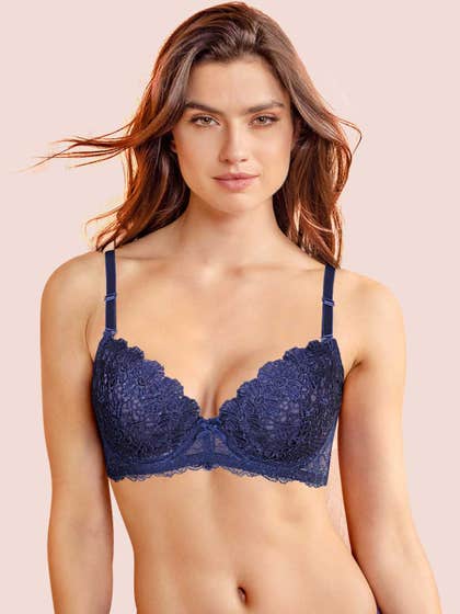 Susie Ocean Cavren Blue Padded Wired Full Lace Plunge Bra